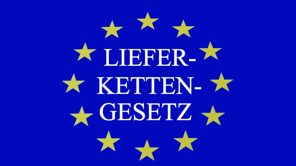 In dem Symbol der Europäischen Union befindet sich der Schriftzug Lieferkettengesetz